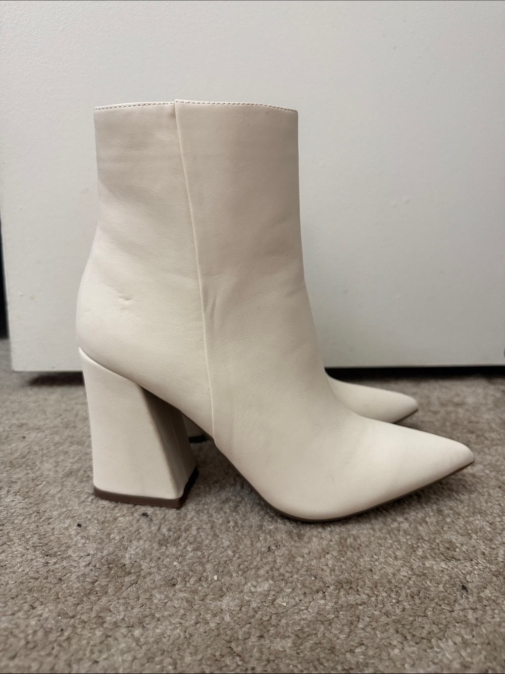 Madden Girl Cream Pointed Toe Block Heel Ankle Boots